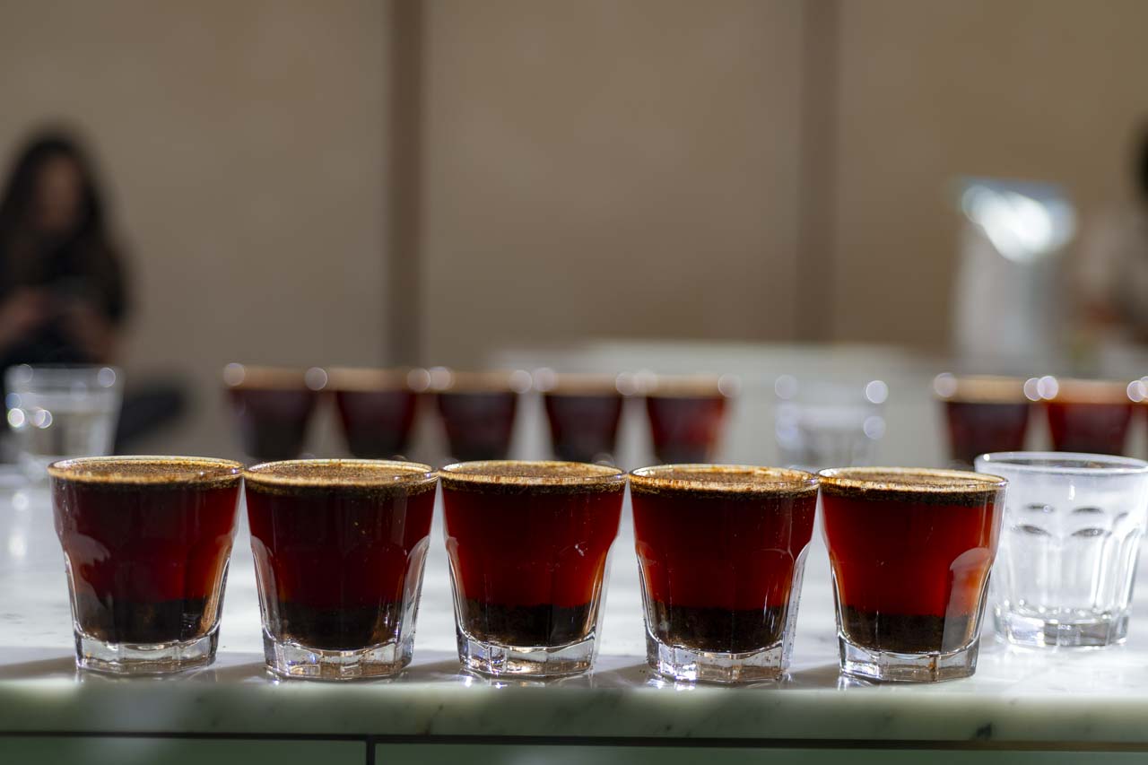 cupping coffee