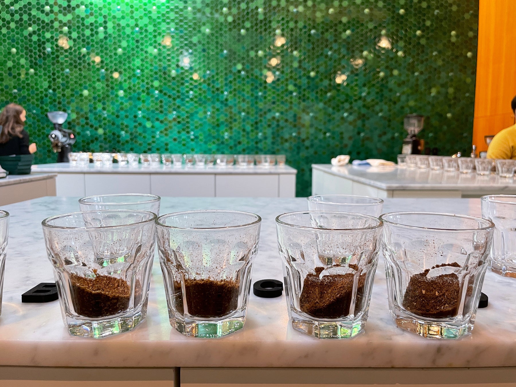 cupping coffee at the crown
