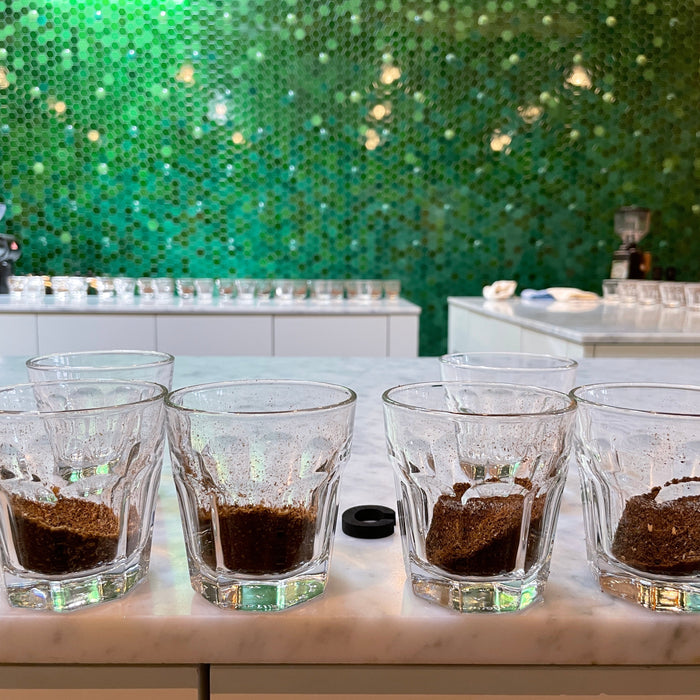 cupping coffee at the crown