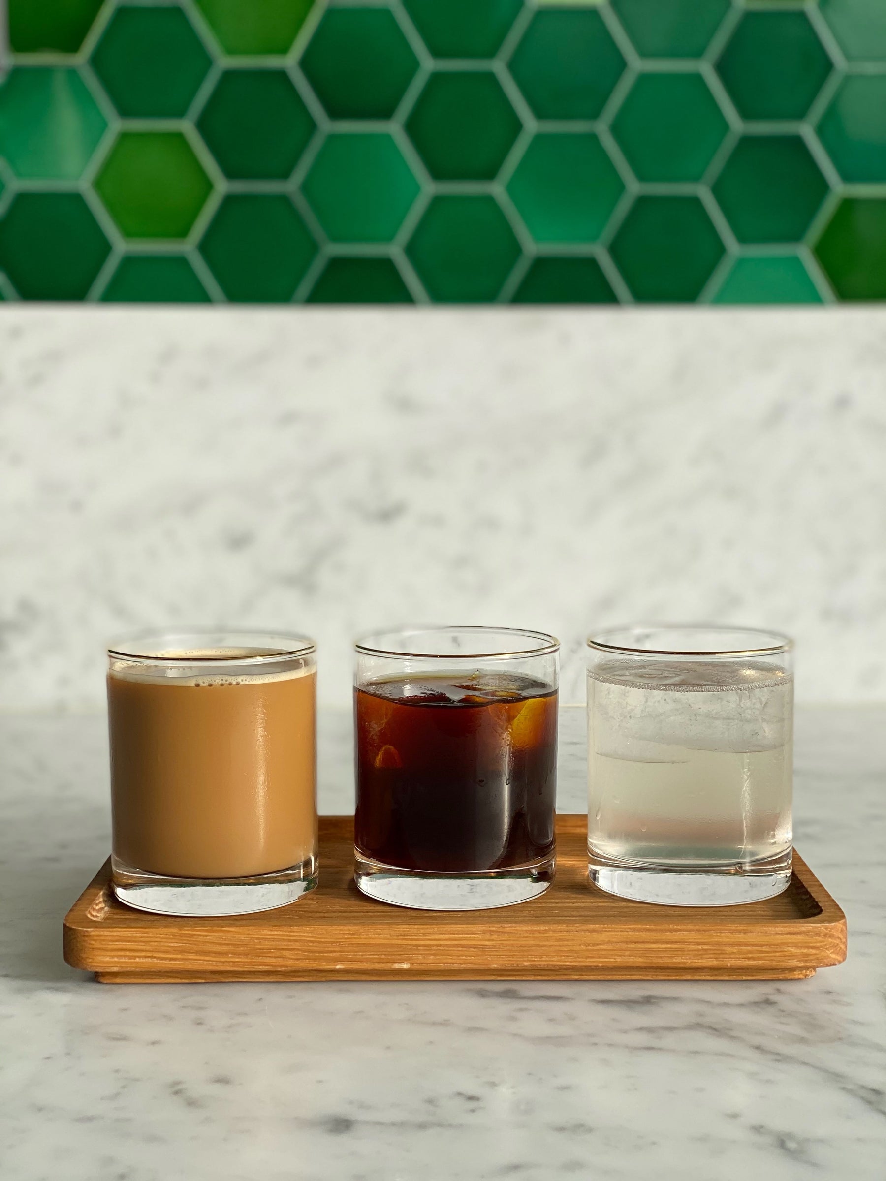 Left Pancake Party Center Cold Brew Right Shrub