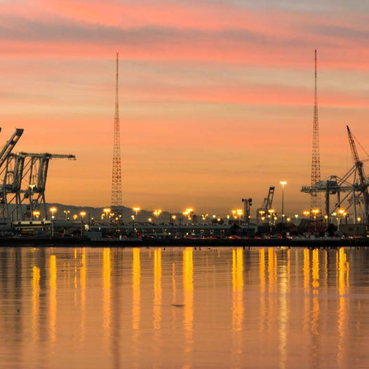 Cranes in the sunset at the port of Oakland