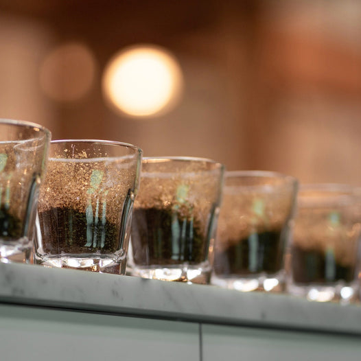 5 ground coffees in a gibraltar glass